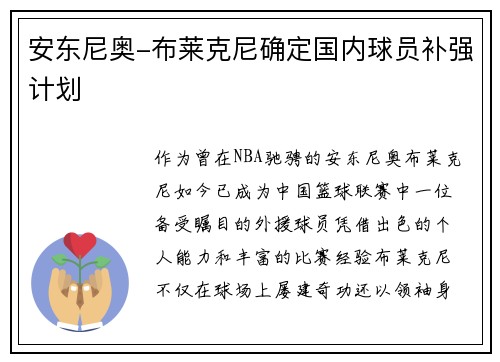 安东尼奥-布莱克尼确定国内球员补强计划