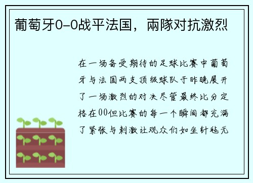 葡萄牙0-0战平法国，兩隊对抗激烈