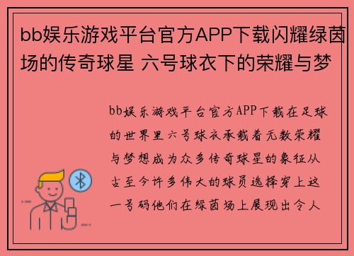 bb娱乐游戏平台官方APP下载闪耀绿茵场的传奇球星 六号球衣下的荣耀与梦想 - 副本