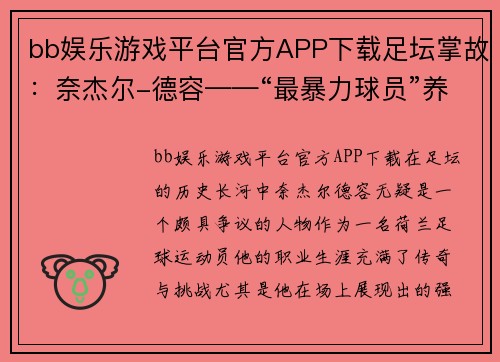 bb娱乐游戏平台官方APP下载足坛掌故：奈杰尔-德容——“最暴力球员”养成记