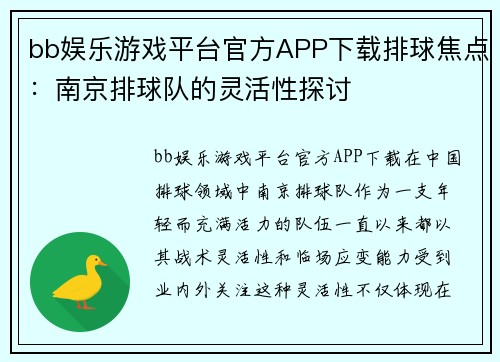 bb娱乐游戏平台官方APP下载排球焦点：南京排球队的灵活性探讨